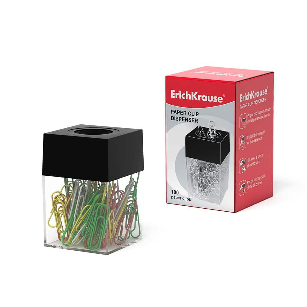 ErichKrause Magnetic Paper Clip Dispenser With 100 Colored Clips 22096