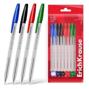 ERICHKRAUSE BALLPOINT PENS R-301 STICK CLASSIC 1.0 8PCS PACK (2 BLUE/2BLACK/2RED/2GREEN) 60993