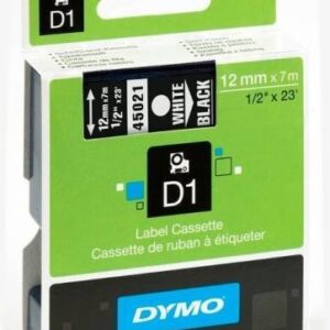 DYMO TAPE 12MMX7M BLK/WH 45021